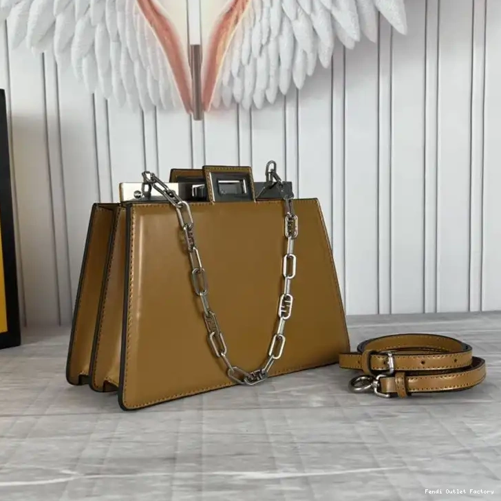 Vintage HOT Fendi Bag In Calf Mini Peekaboo Brown Cut Leather 0606